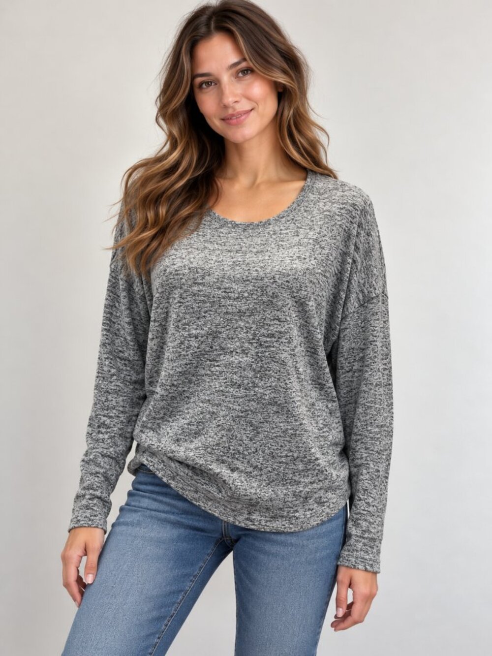 Athleta Mindset Gray Heather Long Sleeve Tee Relaxed Oversized Top XS